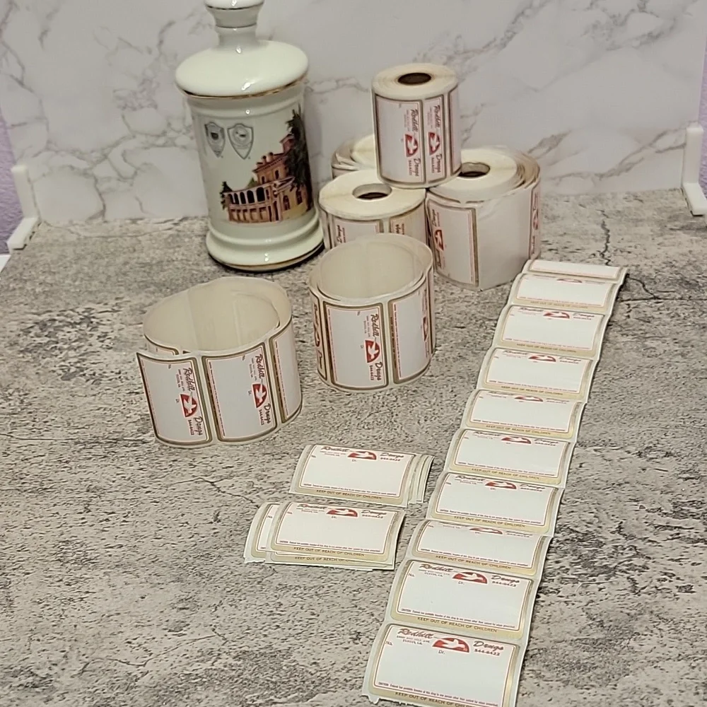 Vintage Rx prescription labels Unused pharmacy labels ephemera Redhill Drugs